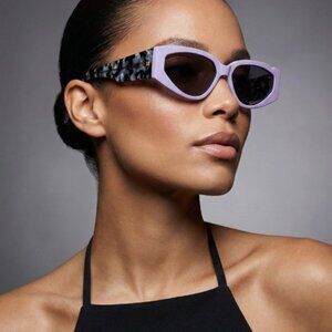 Fenty Off Record Rectangular Cat-Eye Sunglasses Lavender Tortoise